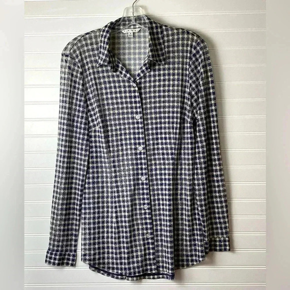 Cabi Gray Long Sleeve Geometric Print Sheer Mesh Women's Top Size Medium - Picture 1 of 10